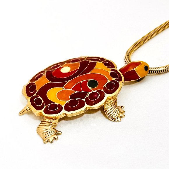 Rare Vintage Eisenberg Enameled Turtle Pendant Necklace - Excellent - Picture 3 of 11